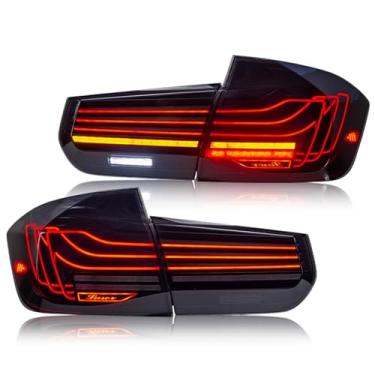 Imagem de COOLDNA Luzes traseiras de LED para BMW 2013-2018 F30 F35 F80 M3 3-Series 320i 328i 330i 335i Conjunto de luzes traseiras com lente fumada/motorista e lâmpada traseira do lado do passageiro (vermelho)