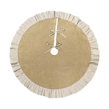 Imagem de Sclmgo Saia para árvore de Natal em Linho E, Formato Redondo, para Decoração de Festas de Fim de Ano. Textura Rústica E Confortável com Amarras. Ideal P, 90 cm