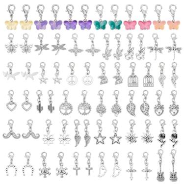 Imagem de PH PandaHall Conjunto de 72 pingentes de borboleta, marcadores de ponto de crochê, pingentes pendentes de prata com fecho de garra de lagosta para colar faça você mesmo, brincos, pulseiras, chaveiros