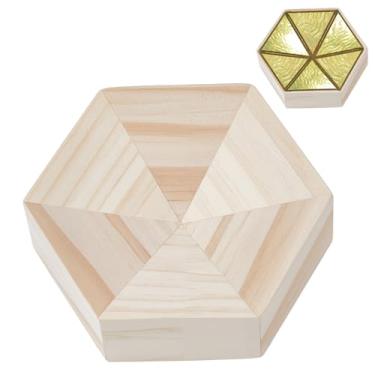 Imagem de BENECREAT Gabarito de vitral hexagonal, gabarito de solda de vidro 3D, ferramenta de solda de madeira com estrutura robusta para arte de vidro precisa e projetos DIY