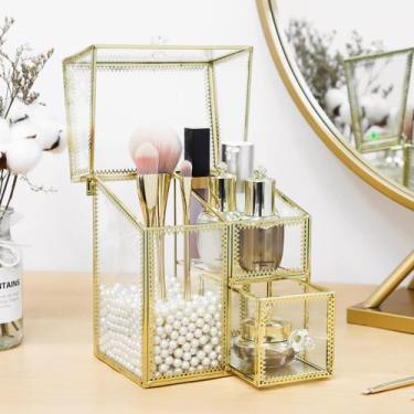 Imagem de Organizador de maquiagem HKS Gold Glass Brush Holder 15x11x20cm