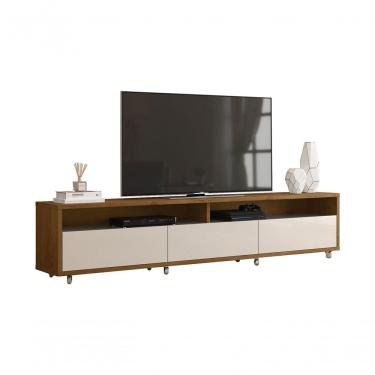 Imagem de Rack Bancada Para Tv Aspen 2.2 Madeiro Canela Com Off White - Moveisaqui