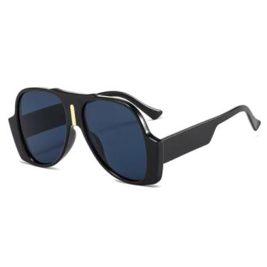 Imagem de HCPIHF Óculos de sol ovais da moda femininos, óculos de sol degradê com proteção UV400, masculino, oco (preto-preto)