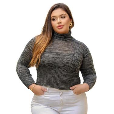 Imagem de Blusa feminina de trico gola fechada manga longa Sueter de frio curto 