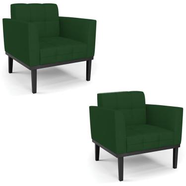 Imagem de Poltrona Base Madeira Preto Kit 2 Ana Veludo Luxo Verde - Ibiza