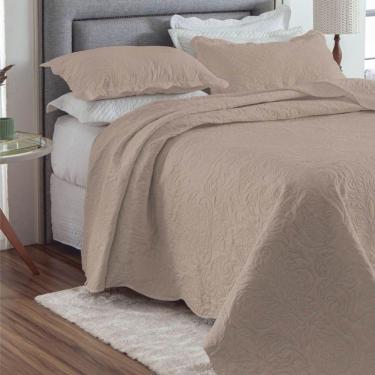 Imagem de Kit Cobre Leito Queen Classic Liso Ultrasonic + 2 Porta-travesseiros Floral Bege