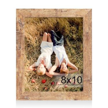 Imagem de iRahmen Porta-retrato 20 x 25 cm com vidro temperado HD, moldura de madeira para mesa e parede (marrom rústico, pacote com 1)