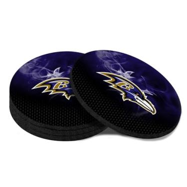 Imagem de Lawintt Conjunto de 4 porta-copos para bebidas, porta-copos para mesa de centro e porta-copos de mesa para fãs de futebol, (10 cm) base de borracha antiderrapante design roxo