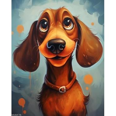 Imagem de WUIVCTR Paint by Numbers Kit de pintura acrílica DIY para adultos iniciantes, dachshund, kit de presente de pintura em tela para amantes de cães, 40 x 50 cm, sem moldura