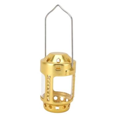 Imagem de SUNGOOYUE Lanterna de Vela Portátil de Metal Dourado Suporte para Tealight para Decoração Ao Ar Livre, Liga de Alumínio Pendurada Lanterna Vintage Com Base Estável para Iluminação de Piquenique de