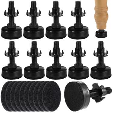Imagem de LUMINFLY Conjunto de nivelador de perna ajustável para móveis de 20 peças com almofadas de feltro e porcas em T, rosca 3/8-16 para mesas e armários