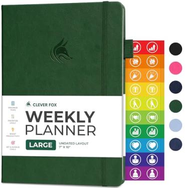 Imagem de Clever Fox Agenda – Agenda semanal e mensal sem data para produtividade, gerenciamento de tempo e objetivos – Diário organizador – A5 (verde floresta, menor que A4 (17,8 cm x 25,4 cm))