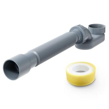 Imagem de Kit de drenagem de banheira independente flexível, armadilha plana de perfil baixo para tubo de drenagem de banheira e chuveiro de 3,8 cm, fácil instalação, serve para banheiras independentes