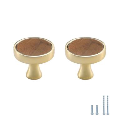 Imagem de Evionlin 2 maçanetas redondas de nogueira dourada brilhante com base de zinco puxadores de armário
