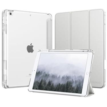 Imagem de MoKo Capa protetora inteligente para iPad 9ª/8ª/7ª geração, 2021/2020/2019 de 2021/2020/2019, fina e leve com três dobras para iPad 10.2 com capa traseira transparente de policarbonato rígido, prata