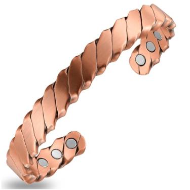 Imagem de Heavenly Metals Pulseira magnética de cobre puro para homens e mulheres – estilo punho torcido com 6 ímãs fortes – Pulseira de cobre sólido ajustável – Caixa de presente incluída – Marca dos EUA