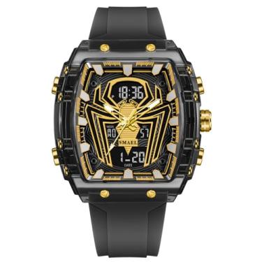 Imagem de MASTOP Relógio de quartzo de luxo do Homem-Aranha, mostrador grande, digital, analógico, mostrador duplo, cronômetro, design punk, pulseira de silicone, relógio de pulso masculino, Preto, amarelo