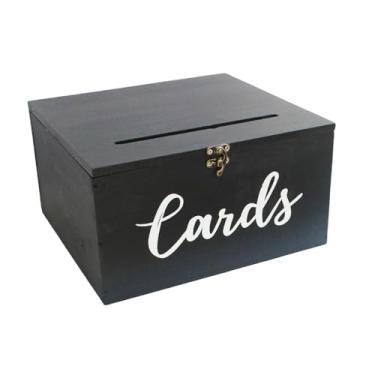 Imagem de Fancyes Organizador de Porta-Cartões de Casamento, Estojo Elegante em Madeira para Decoração, Cofrinho Versátil com Compartimento para Decoração de Mesa de, Preto