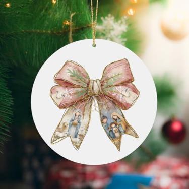 Imagem de Ornamento de Natal de Presépio 2025 Ornamento Cristão para Árvore de Natal Igreja Religiosa Jesus Ornamentos de Natal para Vizinho da Sagrada Família