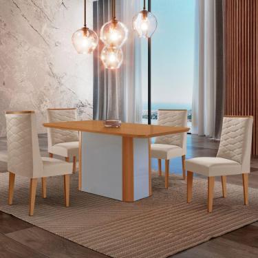 Imagem de Mesa De Jantar Isadora 120cm Tampo Mdf Laminado Veludo Creme Naturale Off White