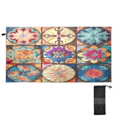 Imagem de ATTX Toalha de praia de azulejo têxtil oriental colorida 76 x 152 cm - Cobertor de microfibra leve de secagem rápida e resistente à areia para piscina, ioga, academia e viagens | Esportes de banho de