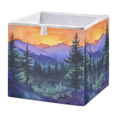 Imagem de SEHANY Cesto de armazenamento dobrável Mountains Lanscape, organizador de tecido grande, dobrável, para roupas, brinquedos, livros, armário, berçário, 28 x 28 x 28 cm