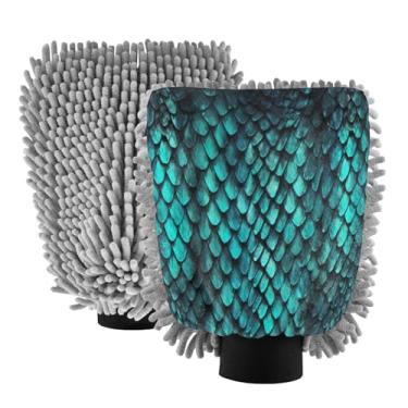 Imagem de Blueangle Pacote com 2 luvas para lavagem de carro com padrão de pele Python – Luvas de microfibra de chenille para lavagem de carro sem arranhões e limpeza doméstica, luva de detalhamento automático