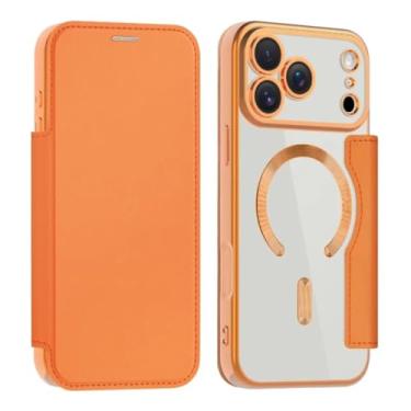 Imagem de SFDSUH Capa Flip Magnética em Couro PU com Revestimento Transparente e Suporte para Cartões para iPhone 16e (Para iPhone 16e/Laranja)