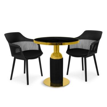 Imagem de Conjunto Mesa De Jantar Redonda Imperial 70cm Preta Com 2 Cadeiras Estofadas Marcela - Preto