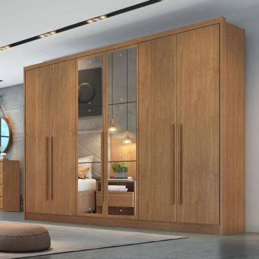 Imagem de Guarda Roupa Casal Ambiente Livorno 6 Portas 4 Gavetas Cumaru 23 Com Espelho - Novo Horizonte