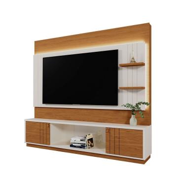 Imagem de Home Rack Painel Guaiba Sala Para Tv De 65 Polegadas Off White Com Amendoa