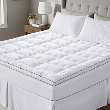 Imagem de OLANLY Topo de colchão completo de camada dupla de 10 cm, capa de almofada alternativa macia para resfriamento com espuma viscoelástica de meia infusão de gel para alívio de pressão e dor nas costas