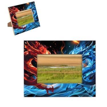 Imagem de hongjinglin Porta-retrato 12,76 x 17,78 cm, dragão de madeira, vermelho, azul, molduras legais com tapete para parede e mesa, para decoração de casa e amigos da família, ideias de presente de