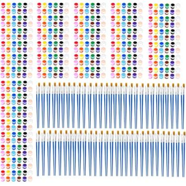 Imagem de Pacote com 40 mini conjunto de tintas acrílicas, 12 cores laváveis com 80 pincéis de pintura para crianças e adultos, kit de pintura infantil de 560 peças para lembrancinhas de festa de aniversário