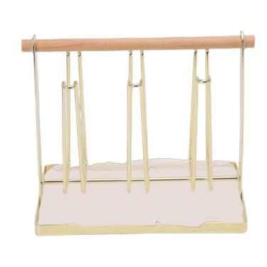 Imagem de Pssopp Rack de Copo de Metal, Suporte de Secagem de Copo Com Seis Ganchos para Bancadas de Madeira de Faia de Ferro de Cozinha 23,5x14x21cm