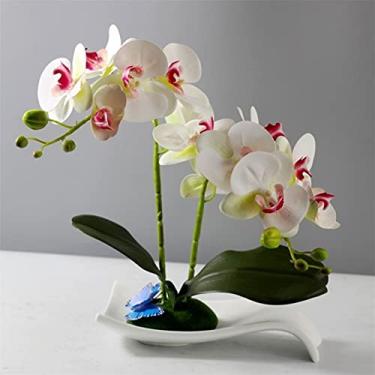 Imagem de Flor artificial em vaso orquídea artificial com vaso, flor falsa Phalaenopsis plantas falsas para decoração de arranjos de sala de estar em casa