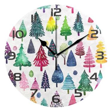 Imagem de YETTASBIN Relógio de parede de árvore de Natal, silencioso, sem tique-taque, operado por bateria, relógio redondo decorativo criativo para cozinha, sala de estar, banheiro, decoração de escritório em