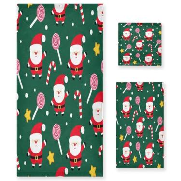 Imagem de Wassud Conjunto de 3 toalhas de banho de Papai Noel e pirulito, toalhas super macias e absorventes para banheiro, toalhas de banho de secagem rápida, toalha de banho para academia, spa, hotel