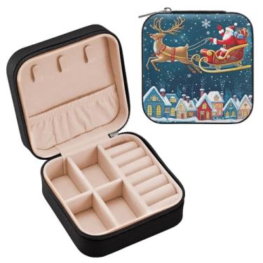Imagem de Wassud Estojo de joias de viagem de inverno para mulheres, meninas, senhoras, noiva, mini organizador de joias de couro PU, caixa quadrada de armazenamento de joias para brincos, anéis, colar