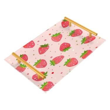 Imagem de Wassud Bandeja de banheiro padrão de morango, bandejas de perfume, alça de maquiagem, cômoda, quarto, cozinha, mesa, 30 x 20 cm