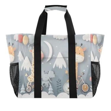 Imagem de Wassud Bolsa de compras reutilizável girafa de bicicleta grande bolsa organizadora de lona impermeável para praia, piquenique, lavanderia, viagem