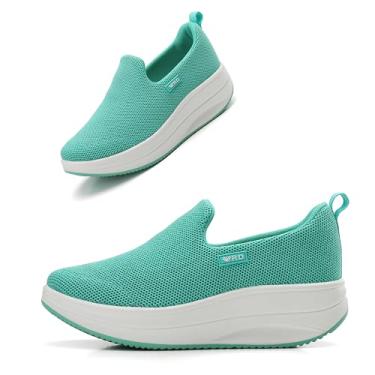 Imagem de Oude Tênis sem cadarço feminino confortável | Sapatos ortopédicos femininos sem cadarço para viagem | Parte inferior basculante de 5 cm, Verde 92331, 39