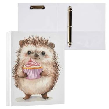 Imagem de Qilmy Lindo ouriço segurando bolo organizador de fichário redondo, fichário de 3 anéis com prancheta (carta A4), fichário fofo para material de escritório escolar 574