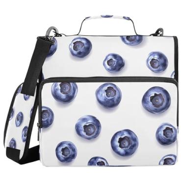 Imagem de Fichário com zíper Fresh Blueberries com alça e alça de ombro, fichários de 3 anéis de 3 cm