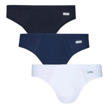 Imagem de Kit 3 Cuecas Slip Lupo Algodão Masculina 00515-089, Preto, Branco, Mar