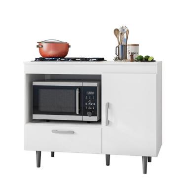 Imagem de Balcão Cozinha Para Cooktop Alecrim Com 1 Porta E 1 Gaveta Branco Branco