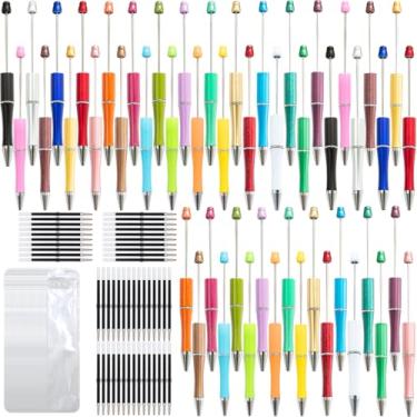 Imagem de PASISIBICK Kit de 150 canetas esferográficas de plástico – 50 canetas esferográficas de plástico com refis e bolsas para presente DIY PPL – material escolar, acessórios de escritório, itens