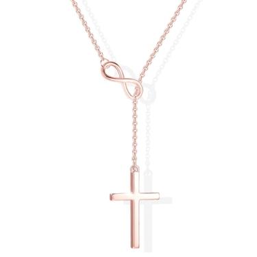 Imagem de Poxtex Colar de cruz infinita para mulheres, colar delicado com pingente de cruz, não mancha e à prova d'água, gargantilha simples, joias minimalistas, presentes de cruz de fé, Latão, Sem Pedra
