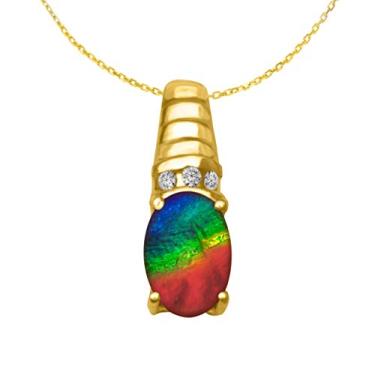 Imagem de Pingente de amolita com diamantes|Designed by Ellen Natural AAA Grau Ammolite 3 cores conjunto em ouro 14k, Metal, Amolite