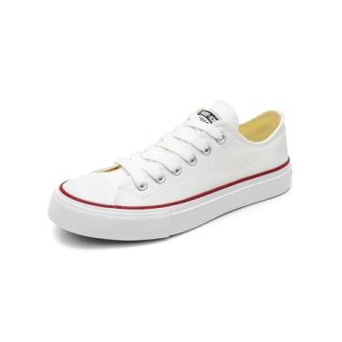 Imagem de Tênis feminino de lona de cano baixo, sapatos de lona com cadarço, tênis casual para caminhada, Branco, 38
